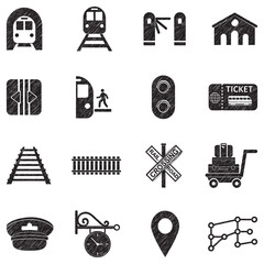 Railway Icons. Black Scribble Design. Vector Illustration. © andrej
