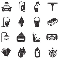 Car Cosmetics Icons. Black Scribble Design. Vector Illustration.