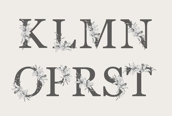 Floral botanical alphabet. Letter with plant and flower. Part 2.
