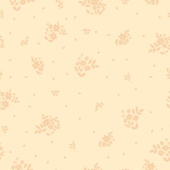Fototapeta na wymiar Simple vintage pattern. light brown flowers flowers, leaves. Light yellow background. Print for textiles, wallpaper and packaging.