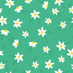 Seamless vintage pattern. white  flowers . Green background. vector texture. fashionable print for textiles, wallpaper and packaging.