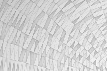 White isometric twisted mosaic abstract background. Geometric triangle shapes moving up and down randomly 3d rendering