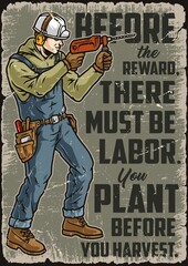 Manual labor colorful vintage poster