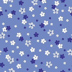 Fototapeta na wymiar Seamless vintage pattern. white and blue flowers . Blue background. vector texture. fashionable print for textiles, wallpaper and packaging.