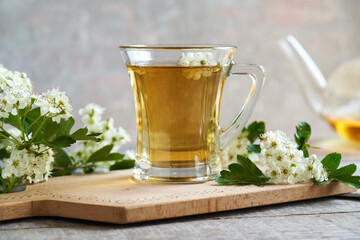 Hawthorn or Crataegus tea in a cup