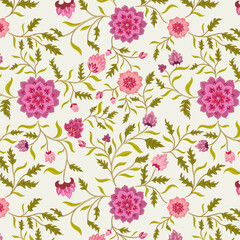 Beautiful Pink Folk Floral Pattern