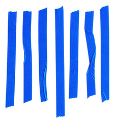 cool set of blue paper stickers or strips with teared edges, crumpled paper stripees on white background.
