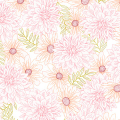Fototapeta na wymiar Big Pastel Flowers Garden Pattern