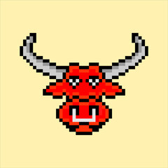 Bull head with pixel art. Vector illustration.