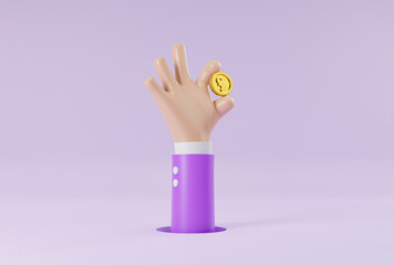 Businessman hand rise up and holding golden pound sterling coin for currency exchange and money transfer payment concept by 3d render illustration. - obrazy, fototapety, plakaty