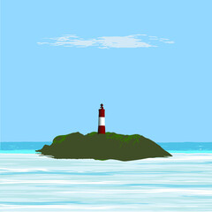 lighthouse on the coast of the sea, lês eclaireurs of Argentina, under a clear blue sky, minimal illustration, vector 