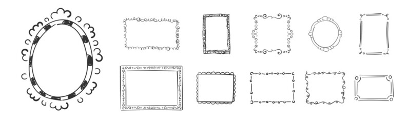 Hand drawn frames, square borders, scribble doodle