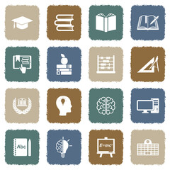 Education Icons. Grunge Color Flat Design. Vector Illustration.