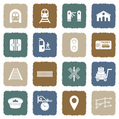 Railway Icons. Grunge Color Flat Design. Vector Illustration.