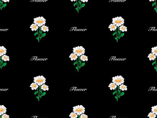 Flower cartoon character seamless pattern on black background.Pixel style