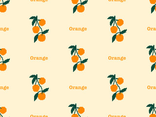 Orange cartoon character seamless pattern on orange background.Pixel style