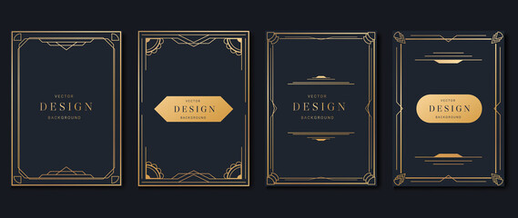 Luxury geometric pattern cover template. Set of art deco poster design with golden line, ornament, shapes, borders. Elegant graphic design perfect for banner, background, wallpaper, invitation. © TWINS DESIGN STUDIO