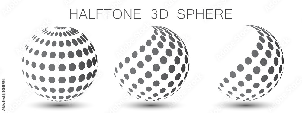 Wall mural halftone 3d sphere. abstract vector element made of black dots on a white background. logo with shad