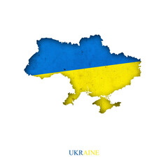 Flag of Ukraine in the form of a map. Shadow. Isolated on white background. Signs and symbols. Design element.