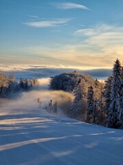 Winter sunrise in Beskidy Mountains