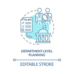 Department level planning turquoise concept icon. Budgeting process abstract idea thin line illustration. Isolated outline drawing. Editable stroke. Arial, Myriad Pro-Bold fonts used