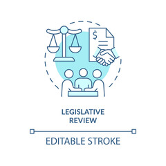 Legislative review turquoise concept icon. Public hearings. Budgeting process abstract idea thin line illustration. Isolated outline drawing. Editable stroke. Arial, Myriad Pro-Bold fonts used