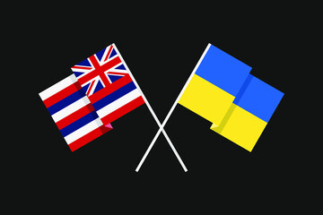 Flags of the countries of Ukraine and Hawaii (USA, Pacific Ocean) in national colors. Help and support from friendly countries. Flat minimal graphic design.
