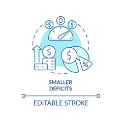 Smaller deficits turquoise concept icon. Avoid shortfall. Balanced budget requirement abstract idea thin line illustration. Isolated outline drawing. Editable stroke. Arial, Myriad Pro-Bold fonts used