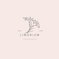 Minimal feminine floral monogram and logo. Hand drawn wedding herb, elegant leaves. Botanical rustic trendy greenery vector