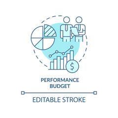 Naklejka premium Performance budget turquoise concept icon. Financial program. Budgeting type abstract idea thin line illustration. Isolated outline drawing. Editable stroke. Arial, Myriad Pro-Bold fonts used