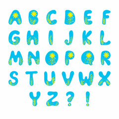 Blue and yellow english alphabet with floral elements