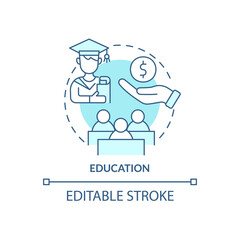 Education turquoise concept icon. Scholarships and grants. Expenditures abstract idea thin line illustration. Isolated outline drawing. Editable stroke. Arial, Myriad Pro-Bold fonts used