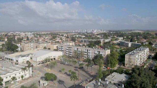 aerial shot above the culture mantion at netivot city, israel
