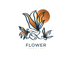 Fototapeta premium Elegant and Minimalist Flower Logo, Suitable for Beauty Spa, Salon, Cosmetic, Florist, Jewelry, or Fashion Industry Brand