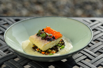 Fine dine fish fillet with caviar