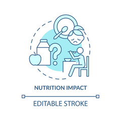 Nutrition impact turquoise concept icon. Diet for mental health. Trend in psychology abstract idea thin line illustration. Isolated outline drawing. Editable stroke. Arial, Myriad Pro-Bold fonts used
