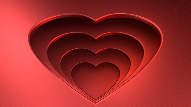 Red 3d Heart Background with shadows and three-dimensional effects