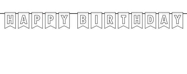 happy birthday party flags banner outline for coloring book