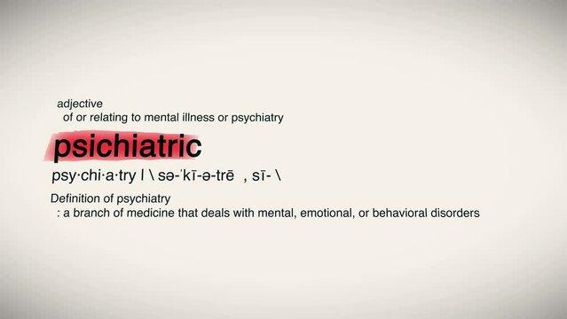 The Word Psychiatric Red Highlighted in a Dictionary Animation