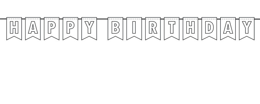 happy birthday party flags banner outline for coloring book
