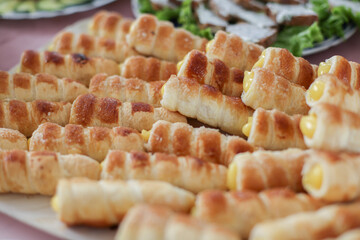 delicious snacks on the table in the restaurant on holiday and food