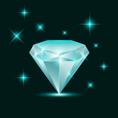 Beautiful Elegant diamond isolated on black background. Jewelry gemstone in 3d realistic style. Vector template for fashion, luxury design