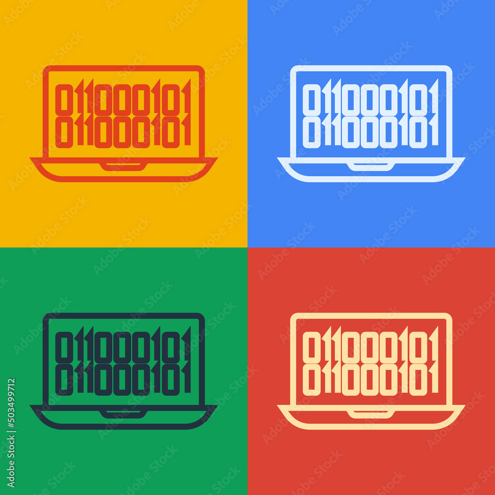 Aufkleber pop art line binary code icon isolated on color background. vector