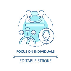 Focus on individuals turquoise concept icon. Employee care. Mental health at work abstract idea thin line illustration. Isolated outline drawing. Editable stroke. Arial, Myriad Pro-Bold fonts used