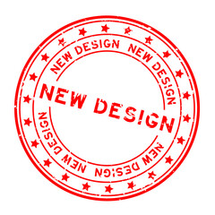 Grunge red new design word round rubber seal stamp on white background
