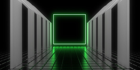 3D abstract background with neon lights. neon tunnel  .space construction . .3d illustration