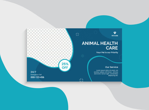Animal Health care and web banner template. Promotion banner design for live business workshop. Video cover for the pet care. Pet clinic social media pet service vector layout.