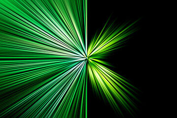 Obraz premium Abstract surface of blur radial zoom in light green and dark green colors on a black background. Bright colorful background with radial, diverging, converging lines