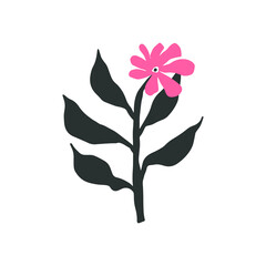 Minimalist abstract scandinavian floral shape, hand drawn flower on white background