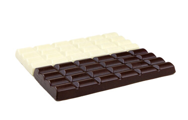 Porous dark and white Chocolate bar isolated on a white background. Dark chocolate isolated